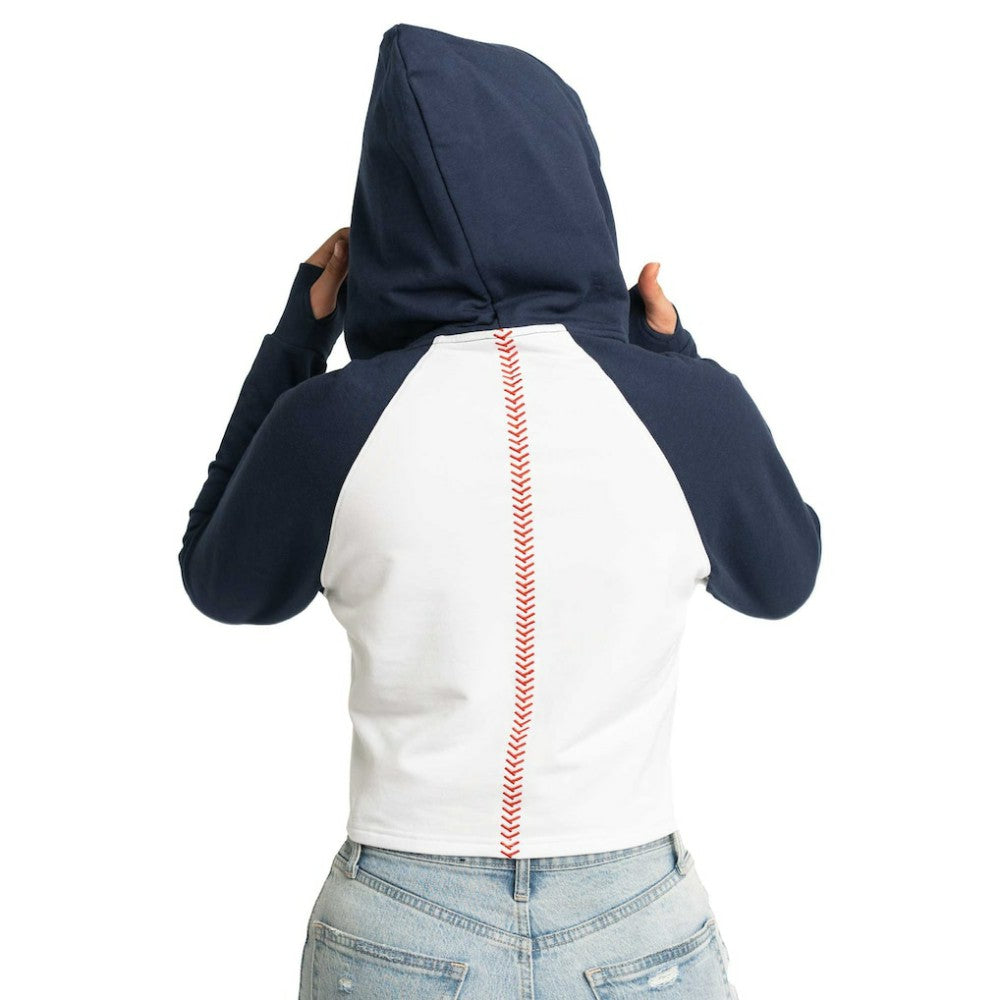 Atlanta Braves Lusso Women's Jane Raglan Quarter-Zip Tri-Blend Cropped Pullover Hoodie - White