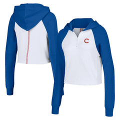 Chicago Cubs Lusso Women's Jane Raglan Quarter-Zip Tri-Blend Cropped Pullover Hoodie - White