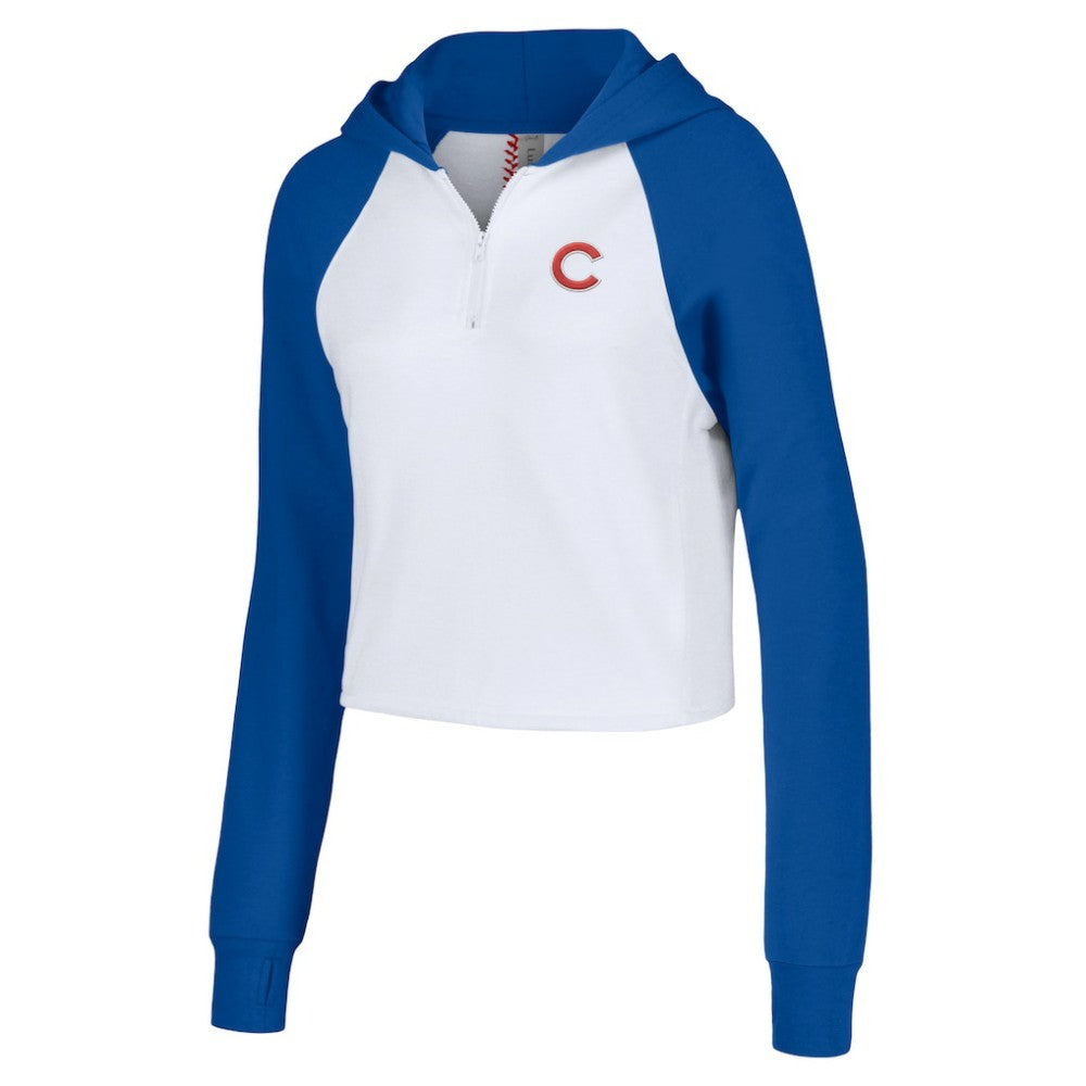 Chicago Cubs Lusso Women's Jane Raglan Quarter-Zip Tri-Blend Cropped Pullover Hoodie - White