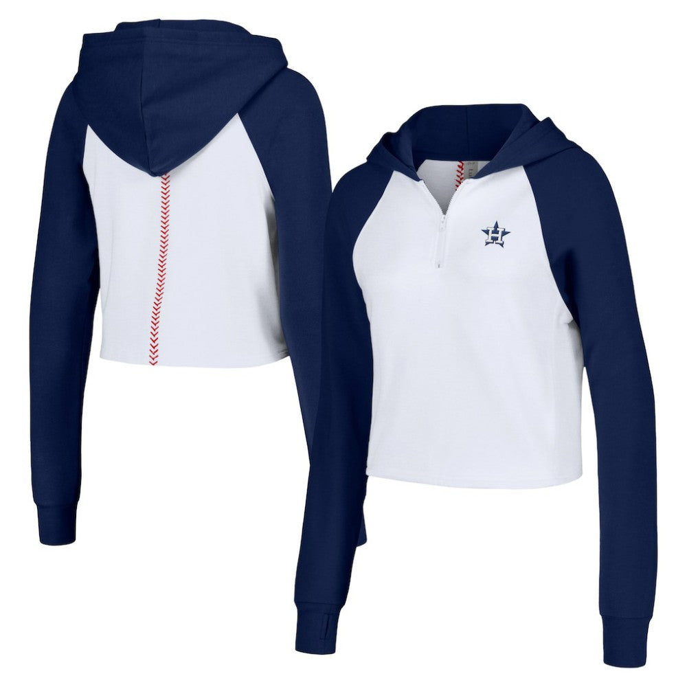 Houston Astros Lusso Women's Jane Raglan Quarter-Zip Tri-Blend Cropped Pullover Hoodie - White