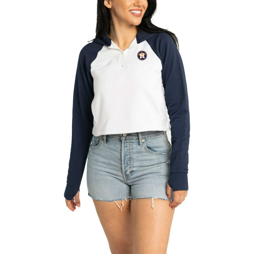 Houston Astros Lusso Women's Jane Raglan Quarter-Zip Tri-Blend Cropped Pullover Hoodie - White