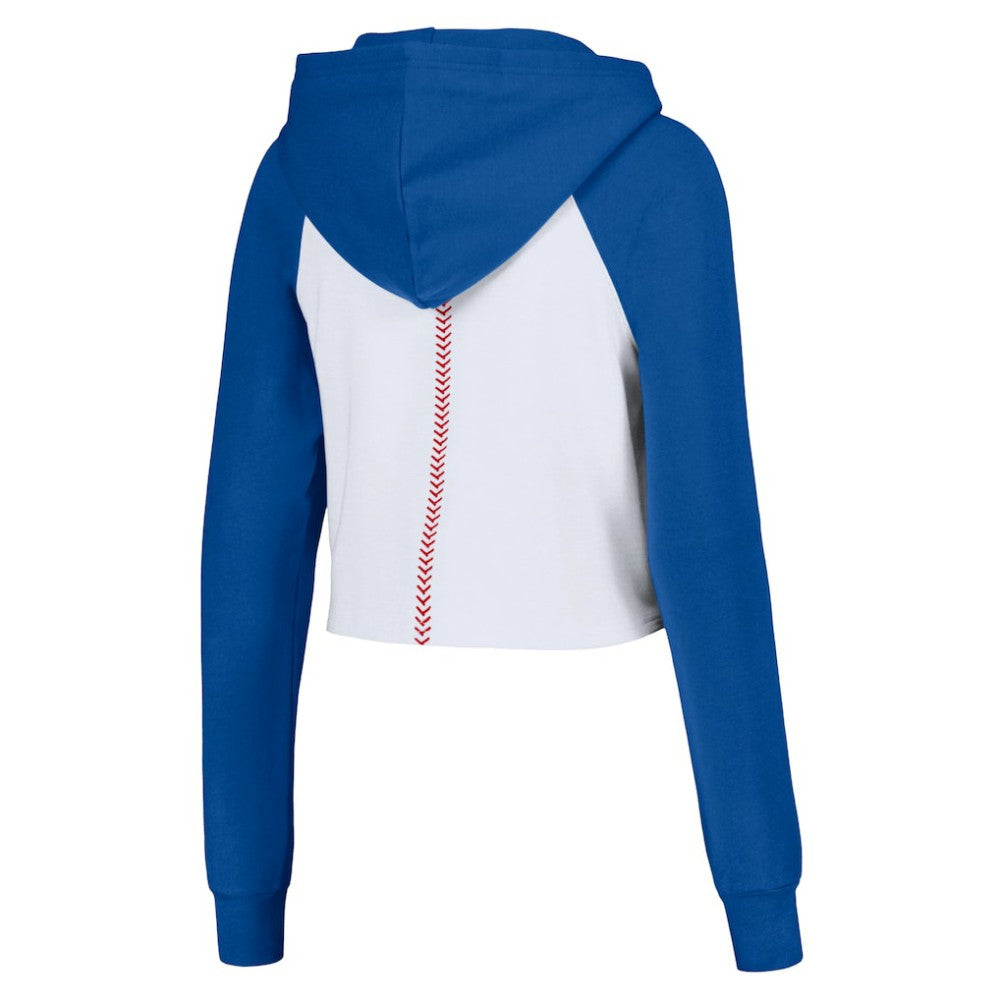 Los Angeles Dodgers Lusso Women's Jane Raglan Quarter-Zip Tri-Blend Cropped Pullover Hoodie - White