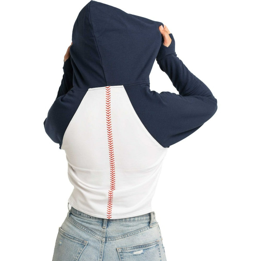 New York Yankees Lusso Women's Jane Raglan Quarter-Zip Tri-Blend Cropped Pullover Hoodie - White