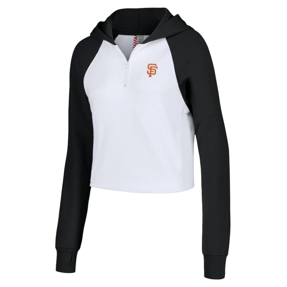 San Francisco Giants Lusso Women's Jane Raglan Quarter-Zip Tri-Blend Cropped Pullover Hoodie - White