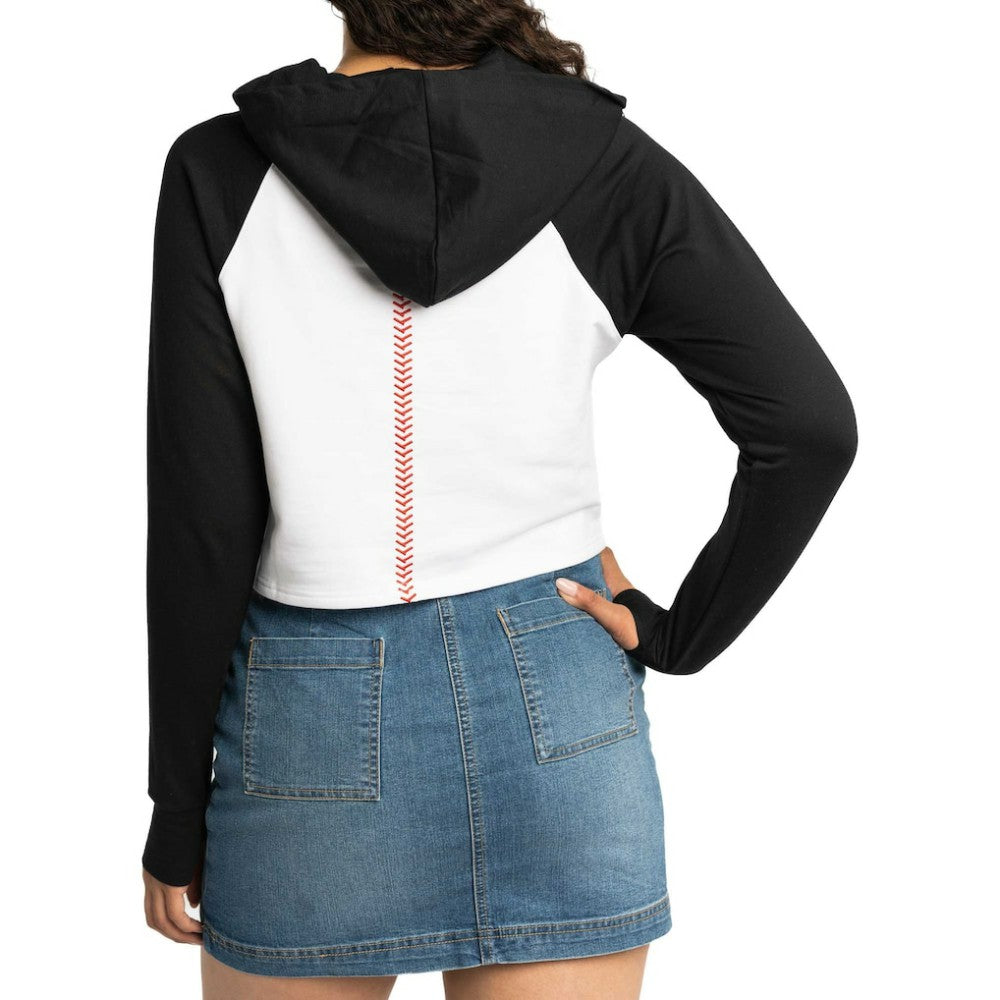 San Francisco Giants Lusso Women's Jane Raglan Quarter-Zip Tri-Blend Cropped Pullover Hoodie - White