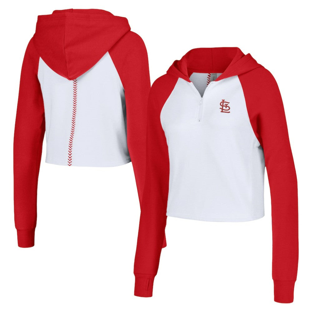 St. Louis Cardinals Lusso Women's Jane Raglan Quarter-Zip Tri-Blend Cropped Pullover Hoodie - White
