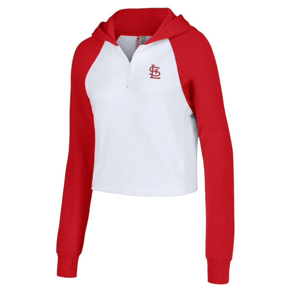St. Louis Cardinals Lusso Women's Jane Raglan Quarter-Zip Tri-Blend Cropped Pullover Hoodie - White