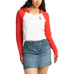 St. Louis Cardinals Lusso Women's Jane Raglan Quarter-Zip Tri-Blend Cropped Pullover Hoodie - White