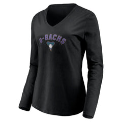 Arizona Diamondbacks Women's Cooperstown Collection Personalized Winning Streak Long Sleeve V-Neck T-Shirt - Black