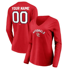 Washington Nationals Women's Cooperstown Collection Personalized Winning Streak Long Sleeve V-Neck T-Shirt - Red