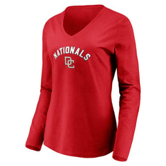 Washington Nationals Women's Cooperstown Collection Personalized Winning Streak Long Sleeve V-Neck T-Shirt - Red