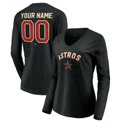 Houston Astros Women's Personalized Cooperstown Collection Alternate Winning Streak Long Sleeve V-Neck T-Shirt - Black