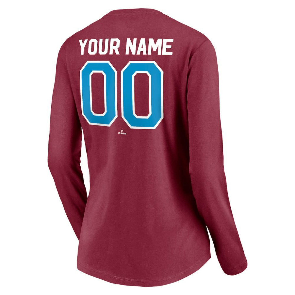 Philadelphia Phillies Women's Personalized Cooperstown Collection Alternate Winning Streak Long Sleeve V-Neck T-Shirt - Burgundy