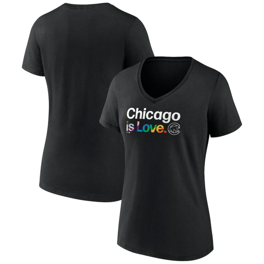 Chicago Cubs Women's City Pride V-Neck T-Shirt - Black