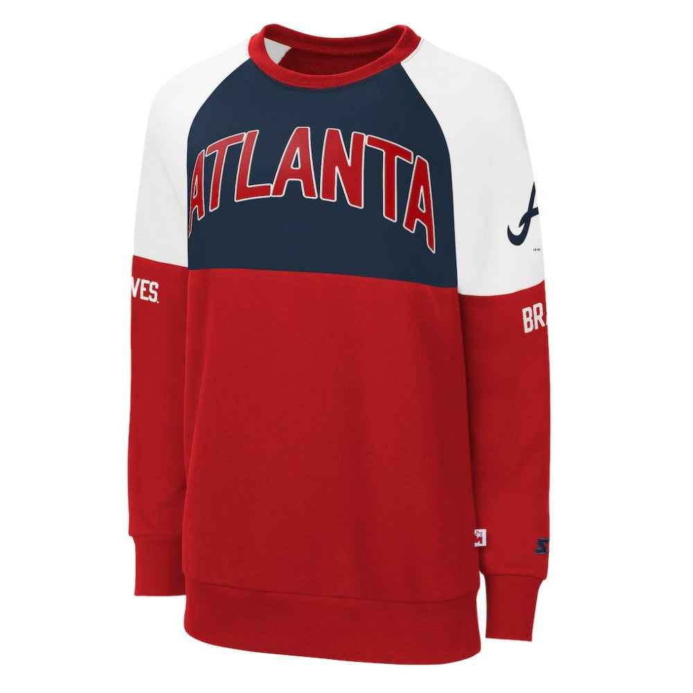 Atlanta Braves Starter Women's Baseline Raglan Pullover Sweatshirt - Red/Navy