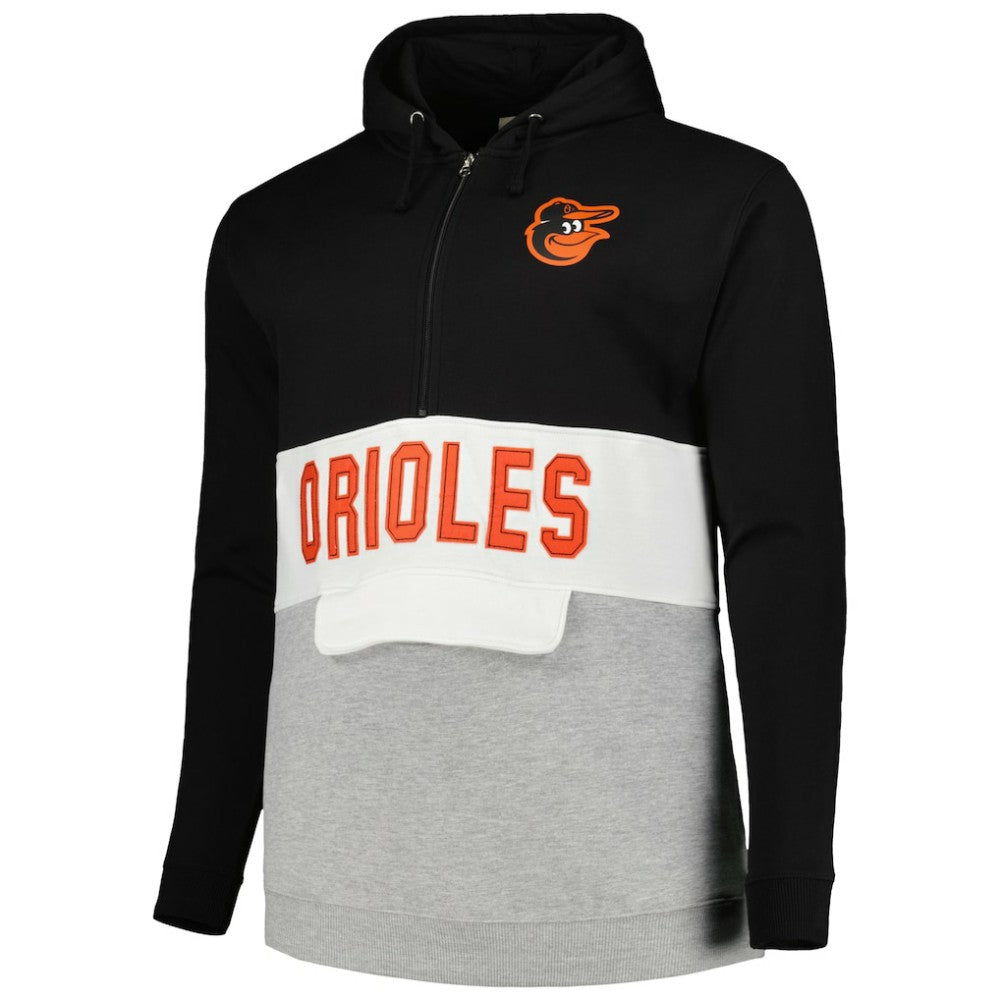 Baltimore Orioles Big & Tall Hoodie Half-Zip Sweatshirt - Black/Heather Gray