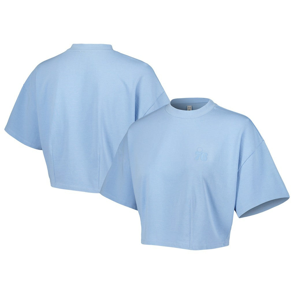 Philadelphia 76ers Lusso Women's Nola Faded Tonal Cropped T-Shirt - Light Blue sale