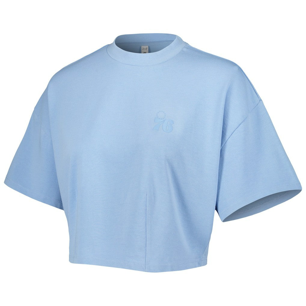 Philadelphia 76ers Lusso Women's Nola Faded Tonal Cropped T-Shirt - Light Blue sale