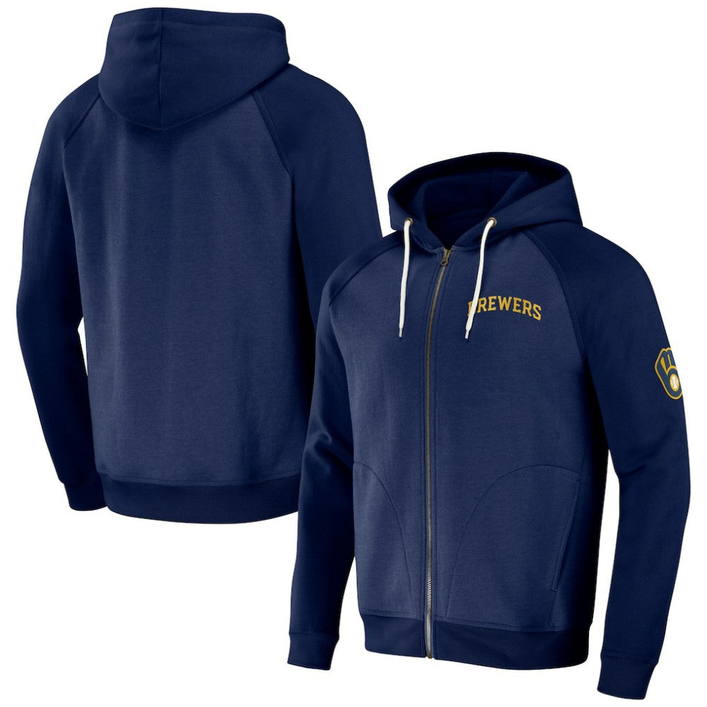 Milwaukee Brewers Darius Rucker Collection Raglan Full-Zip Hoodie - Navy