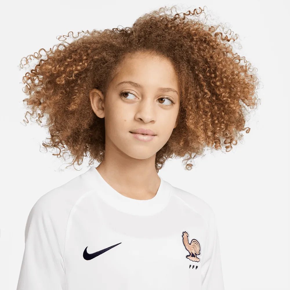 2022-23 France Away Youth Soccer Jersey White-Pink Glaze-Blue 