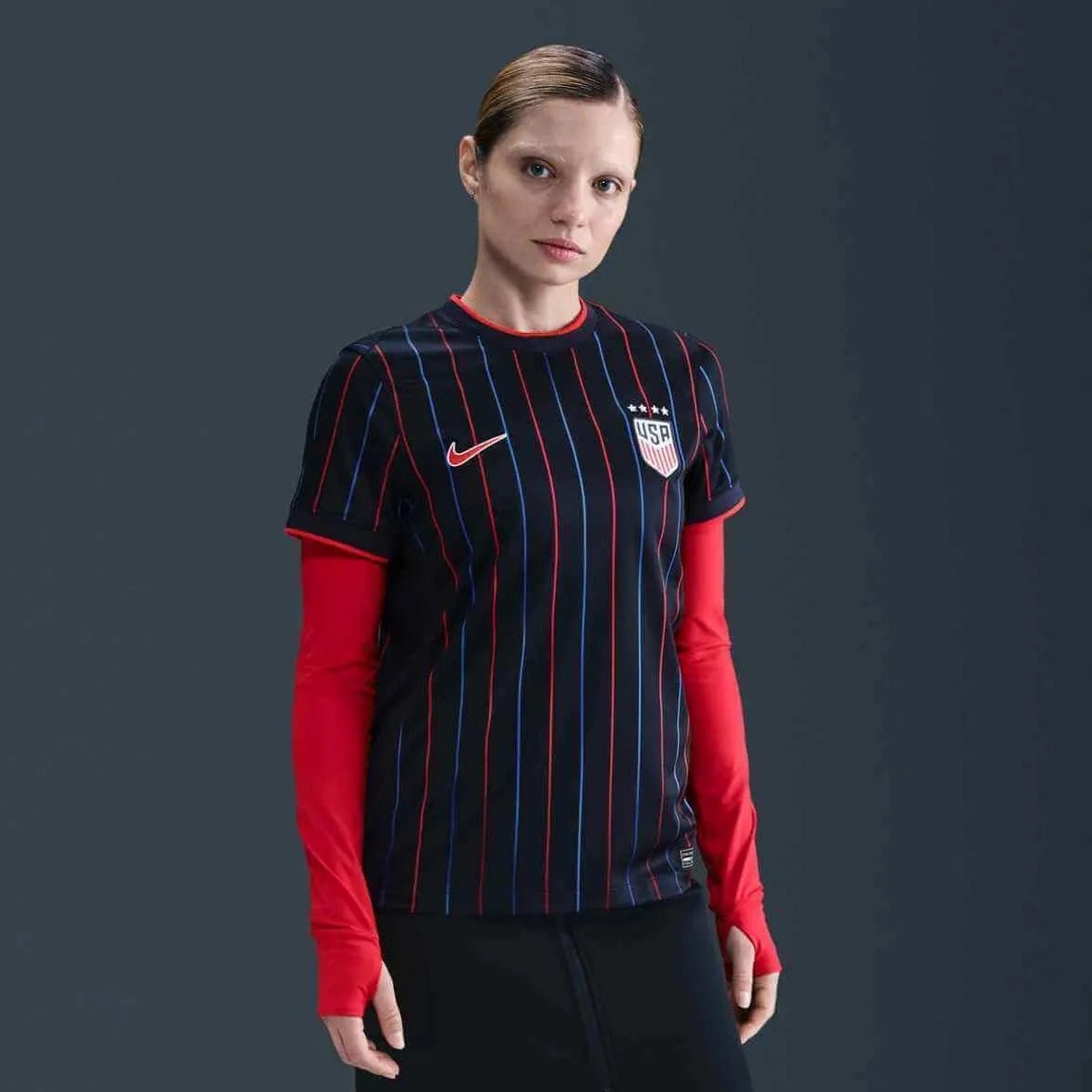 2025 USA Women's 4-Star Stadium Away Soccer Jersey Obsidian/Challenge Red/Challenge Red 