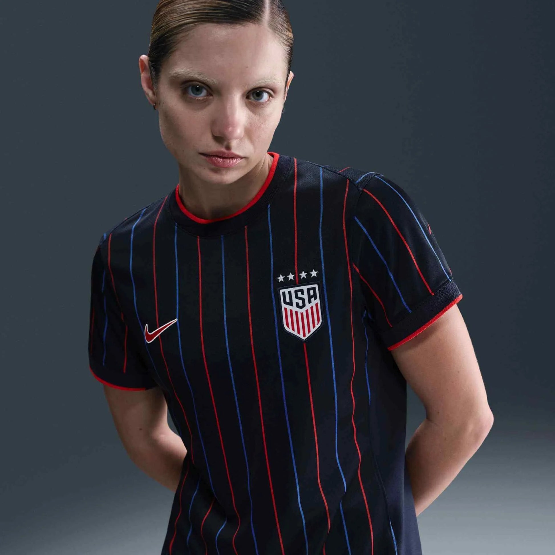 2025 USA Women's 4-Star Stadium Away Soccer Jersey Obsidian/Challenge Red/Challenge Red 