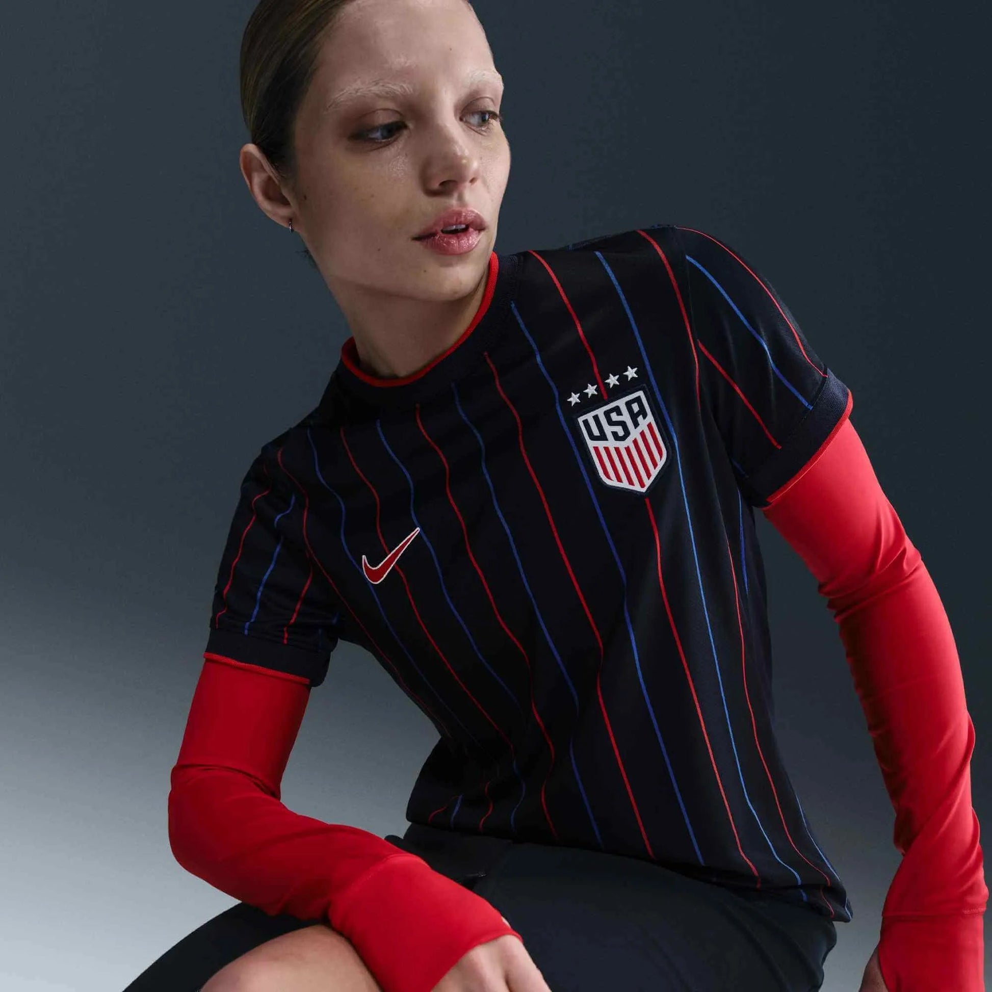 2025 USA Women's 4-Star Stadium Away Soccer Jersey Obsidian/Challenge Red/Challenge Red 