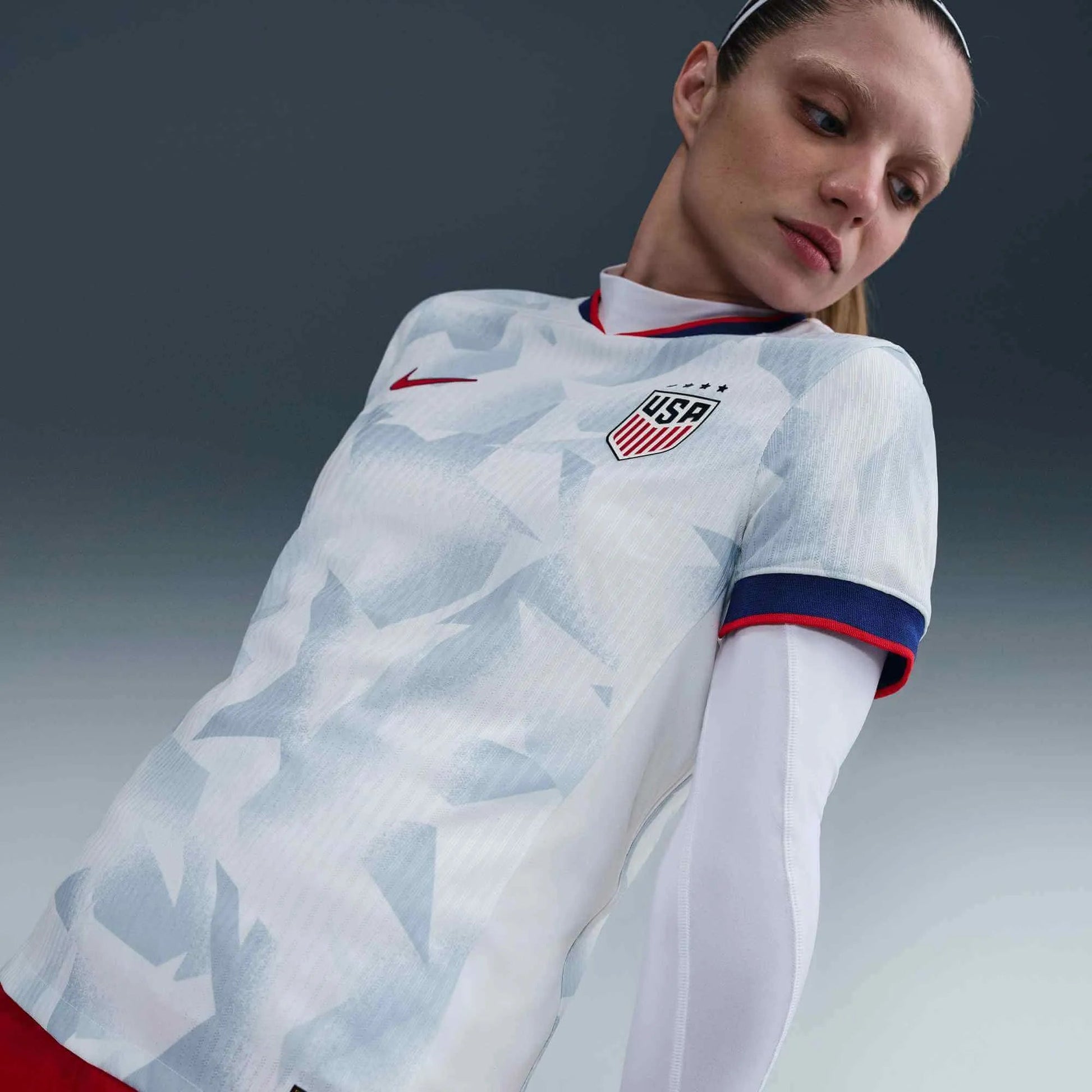 2025 USA Women's 4-Star Authentic Home Soccer Jersey White/Rush Blue/Challenge Red 