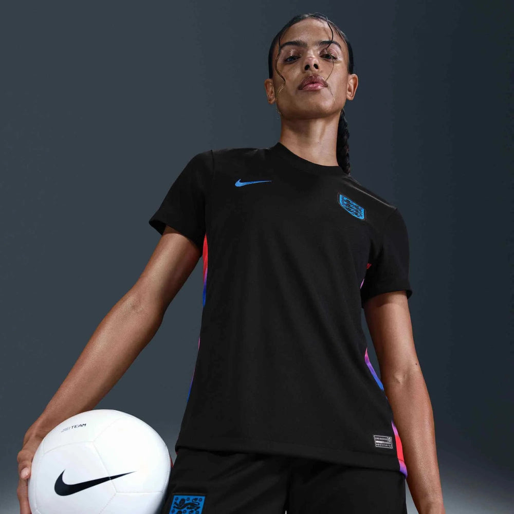 2025 England Women's Stadium Away Soccer Jersey Black/Light Photo Blue 