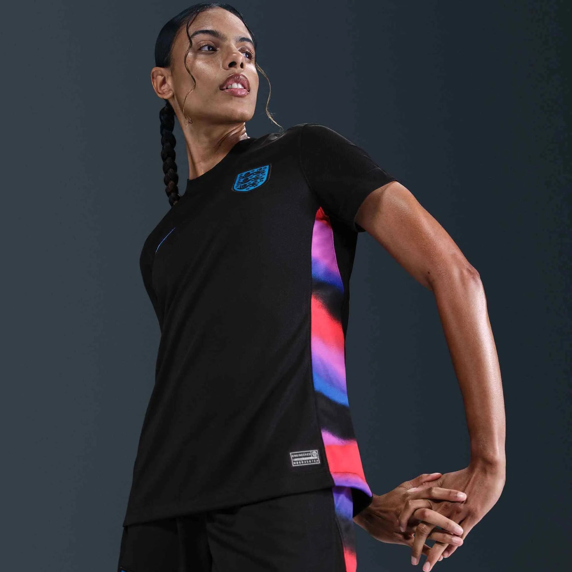 2025 England Women's Stadium Away Soccer Jersey Black/Light Photo Blue 
