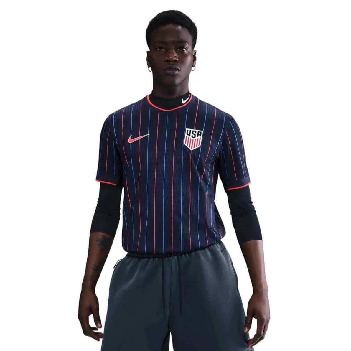 2025 USA Men's Authentic Away Soccer Jersey Obsidian/Challenge Red 