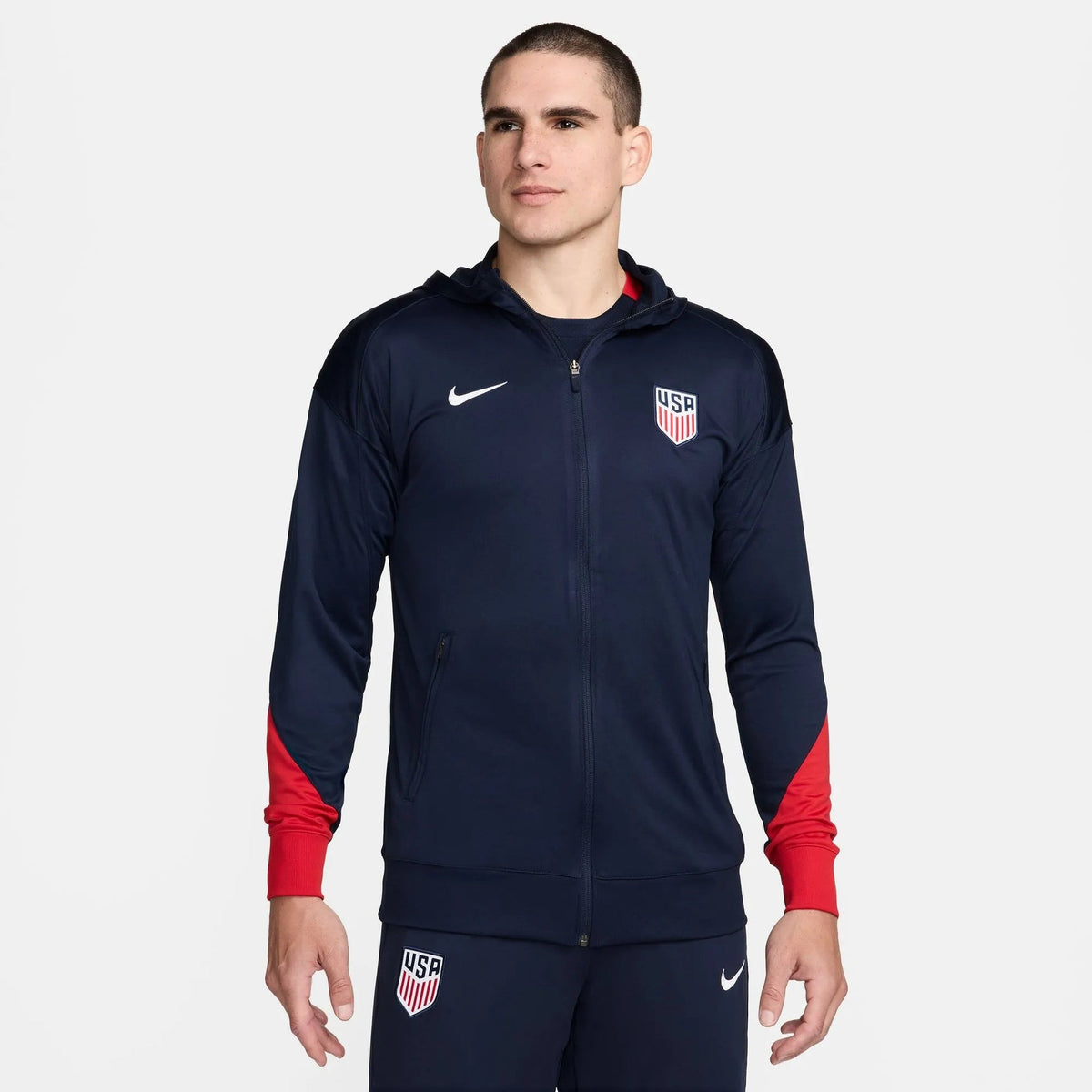 2024-25 USA Men's Strike Hoodie Track Jacket Obsidian/Sport Red/White 