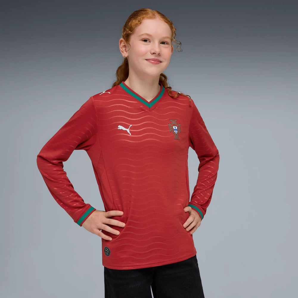 2026 Portugal Youth Stadium Home Long-Sleeve Jersey Club Red-Green Lagoon 