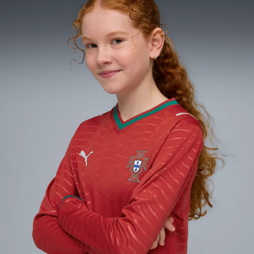 2026 Portugal Youth Stadium Home Long-Sleeve Jersey Club Red-Green Lagoon 