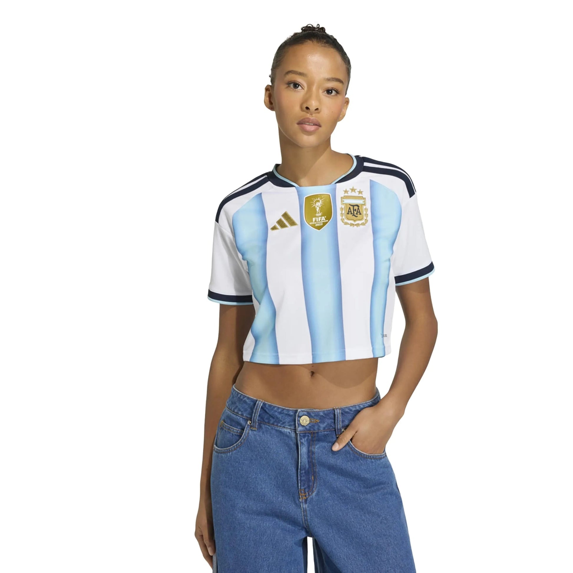 2026 Argentina Women's Stadium Home Cropped Soccer Jersey White / Icey Blue / Light Blue 