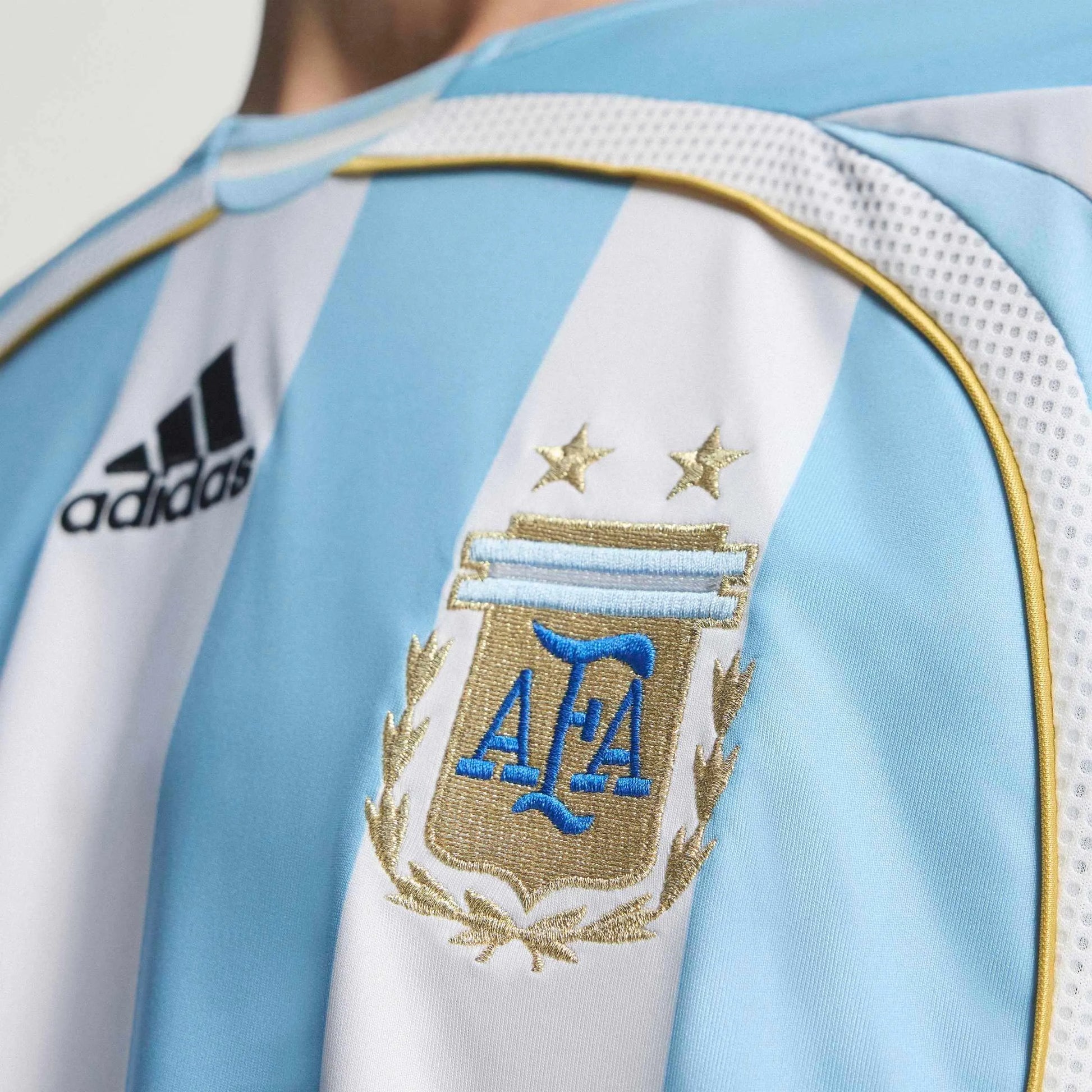 2006 Argentina Men's Retro Stadium Home Soccer Jersey White / Clear Blue 