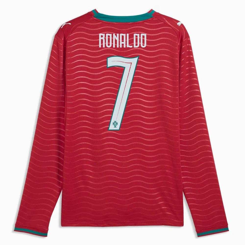 2026 Portugal Men's Stadium Home Ronaldo #7 Long-Sleeve Soccer Je Club Red-Green Lagoon 