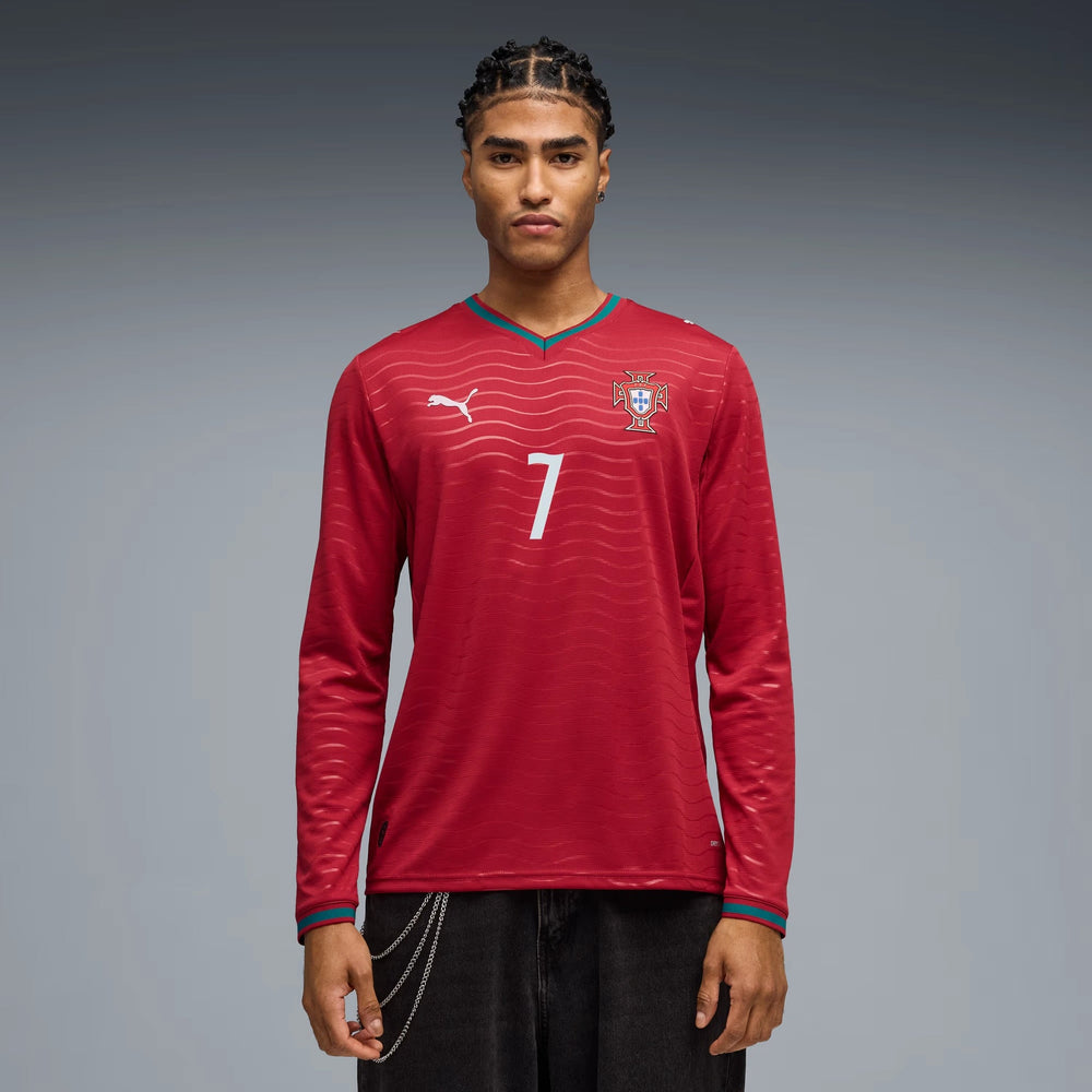 2026 Portugal Men's Stadium Home Ronaldo #7 Long-Sleeve Soccer Je Club Red-Green Lagoon 