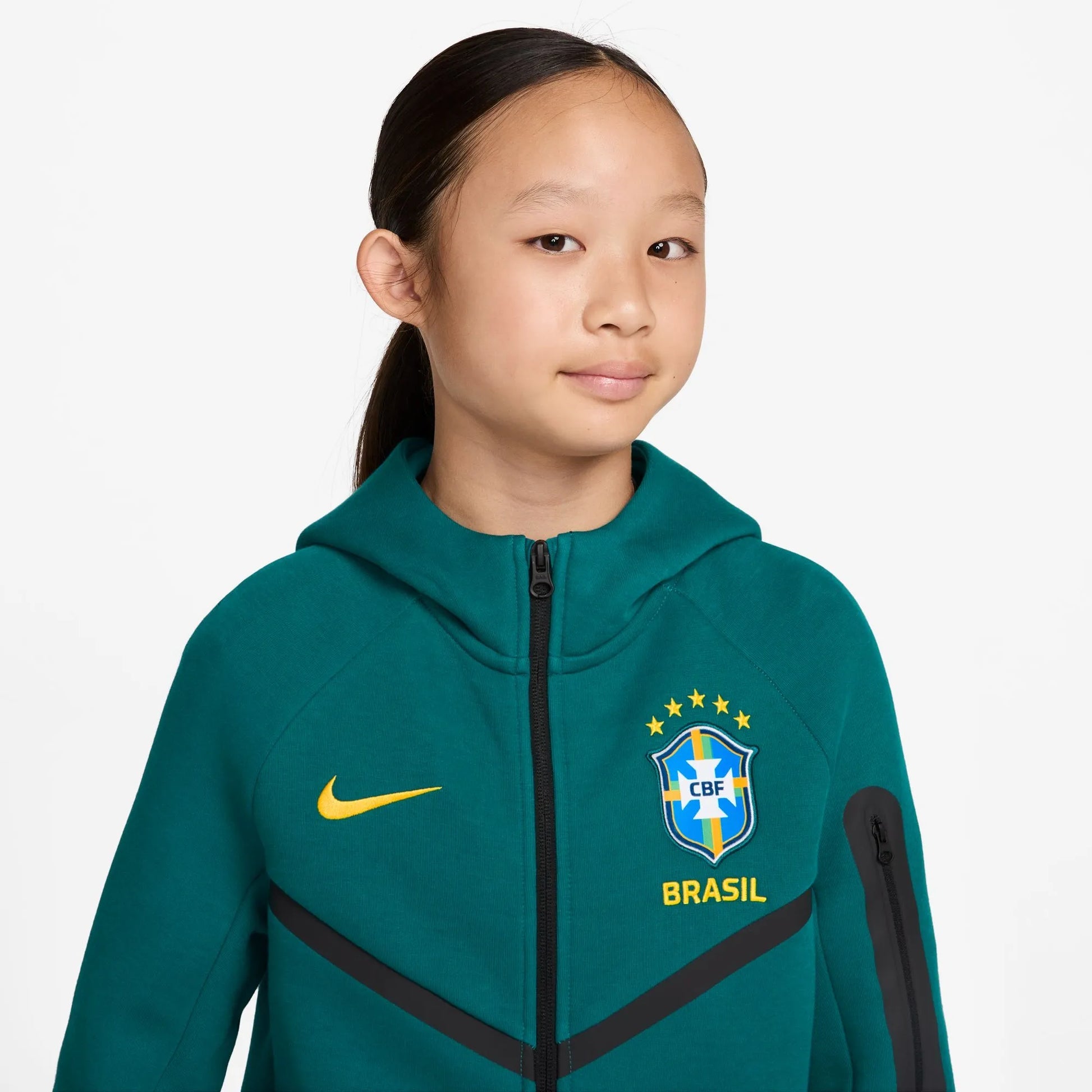 2026-27 Brazil Youth Full-Zip Tech Fleece Hoodie Geode Teal/Midwest Gold 