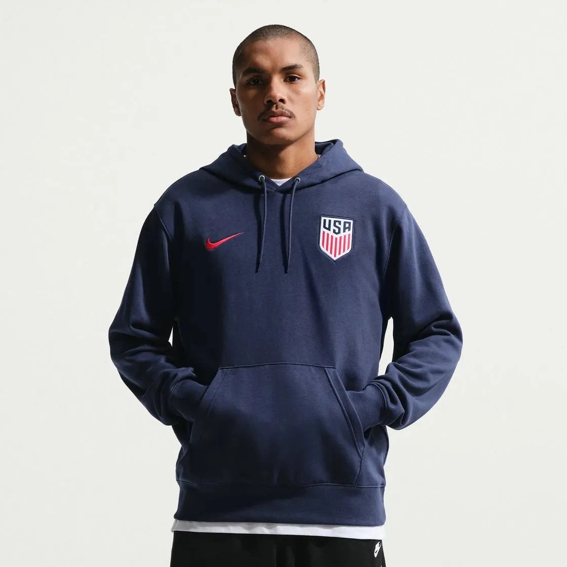 2026-27 USMNT Men's Club Fleece Pullover Hoodie Midnight Navy/University Red 