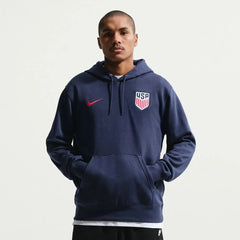 2026-27 USMNT Men's Club Fleece Pullover Hoodie Midnight Navy/University Red 