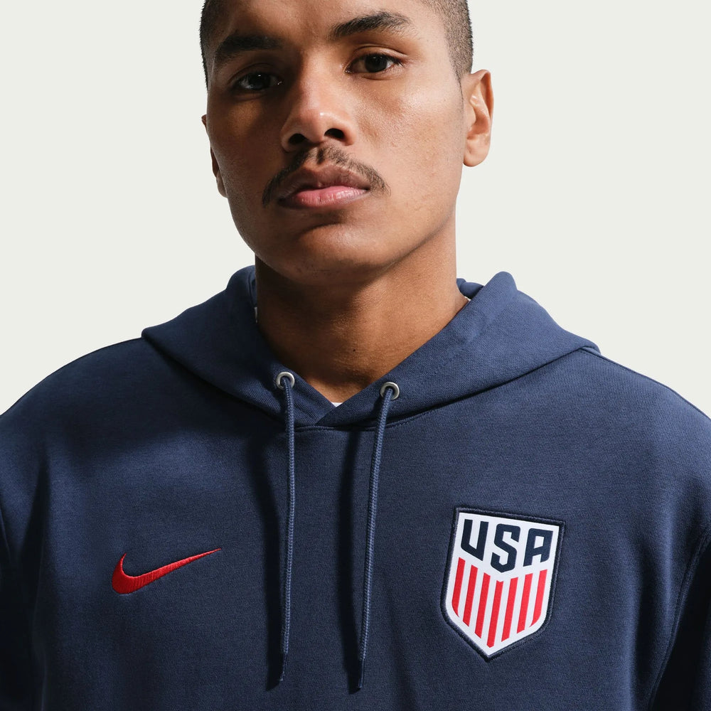 2026-27 USMNT Men's Club Fleece Pullover Hoodie Midnight Navy/University Red 