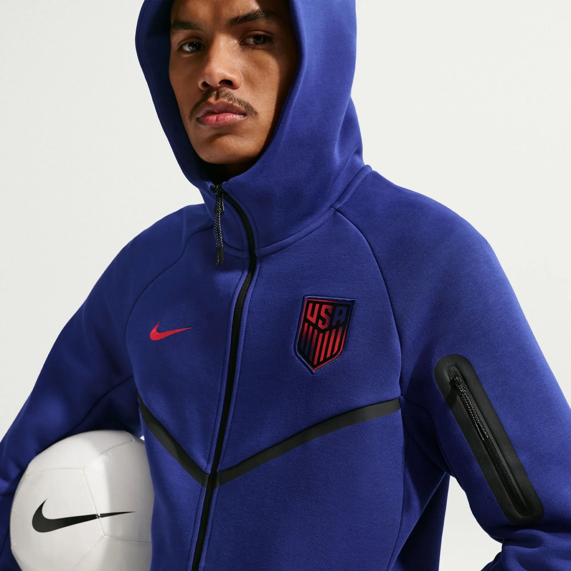 2026-27 USMNT Men's Full-Zip Tech Fleece Hoodie Deep Royal Blue/Challenge Red 