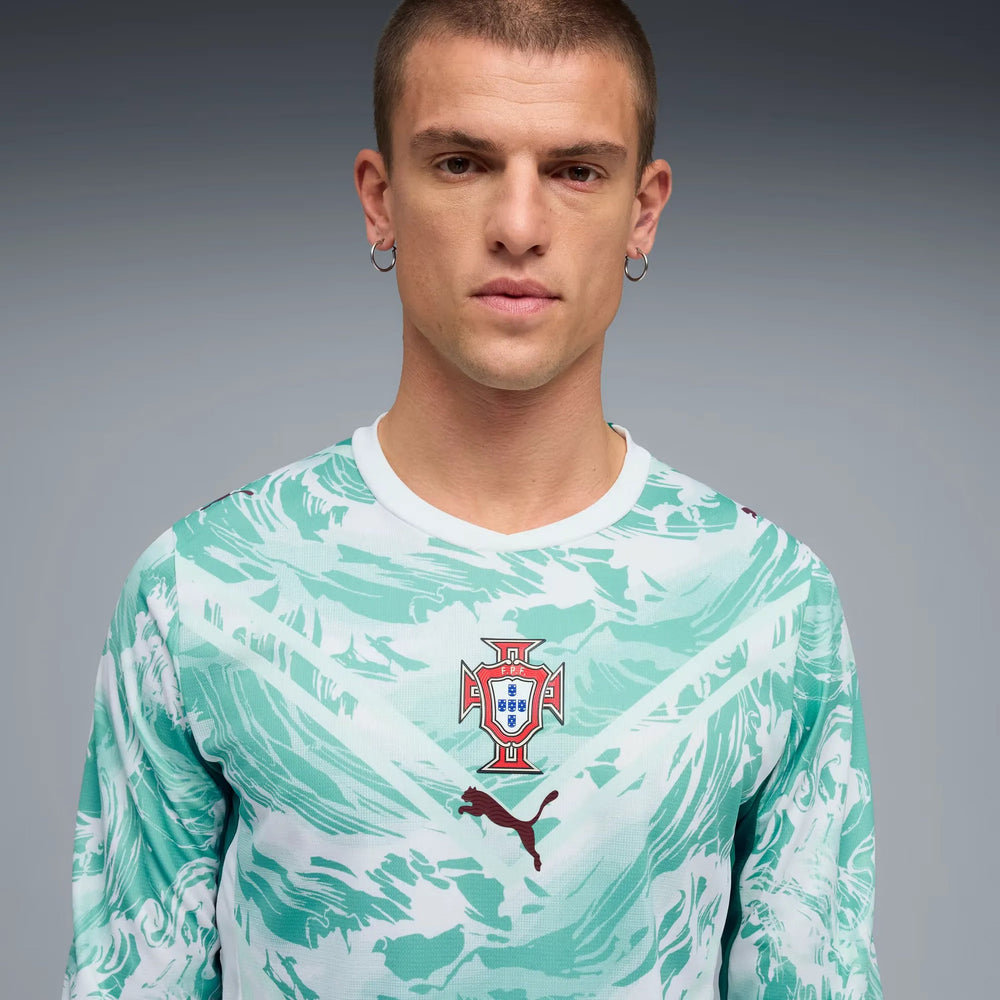 2026-27 Portugal Men's Stadium Away Long-Sleeve Soccer Jersey Puma White-Green Lagoon 