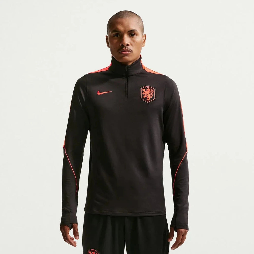 2026-27 Netherlands Men's Strike Drill Top Black/Hyper Crimson/Hyper Crimson 