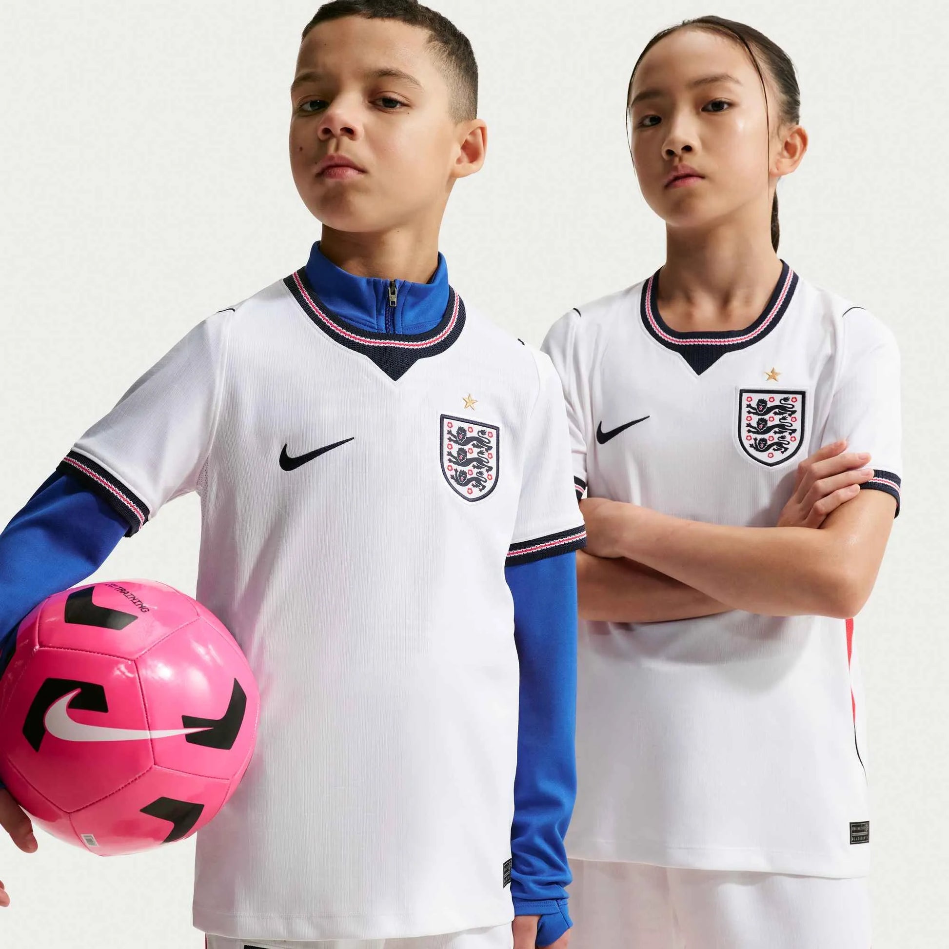 2026-27 England Youth Stadium Home Soccer Jersey White/Speed Red/Obsidian/Obsidian 
